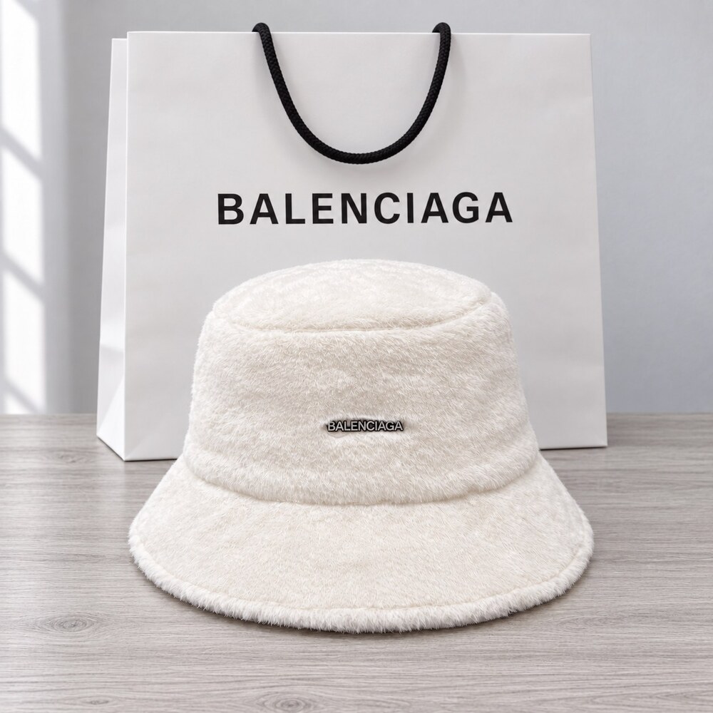 Balenciaga White Faux Fur Bucket Hat